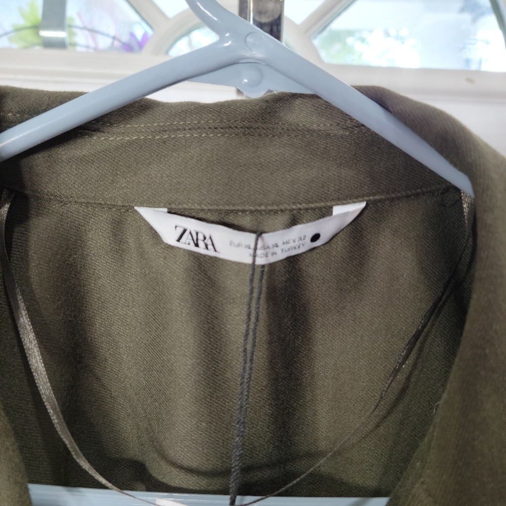Zara Belted Green Pocket Jacket Size XL - Picture 3 of 12